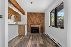 living room with fireplace at Boardwalk Realty Boulder, apartments for rent Boulder, Colorado