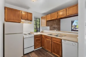 Open kitchen layout at Pepper Park, apartments in Boulder, Colorado for students