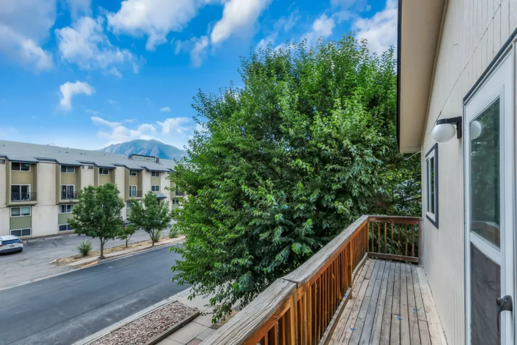 Balcony view at Goss Commons, apartments for rent Boulder, Colorado
