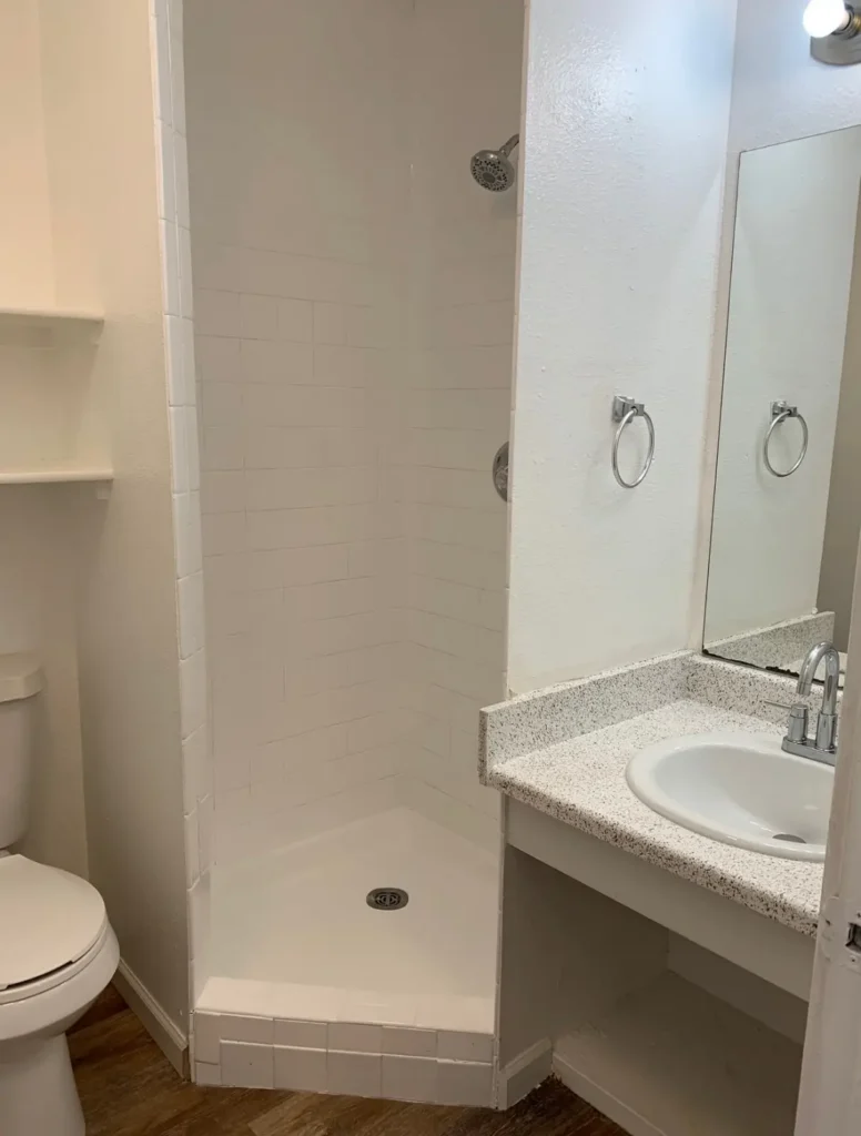 modern shower at Grove Street, rental properties Boulder, CO