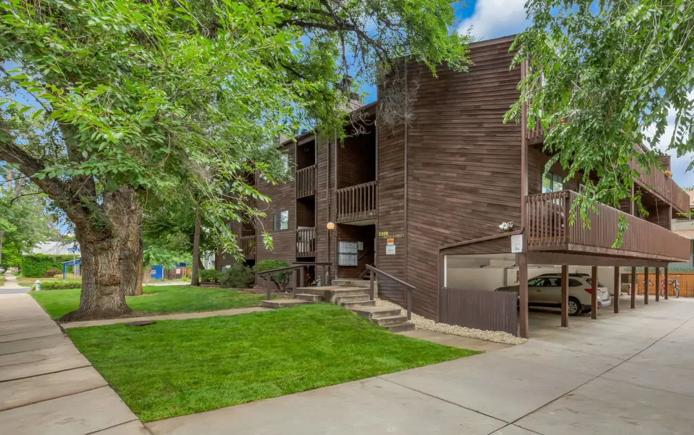 Walkway exterior at South Street, downtown Boulder apartments