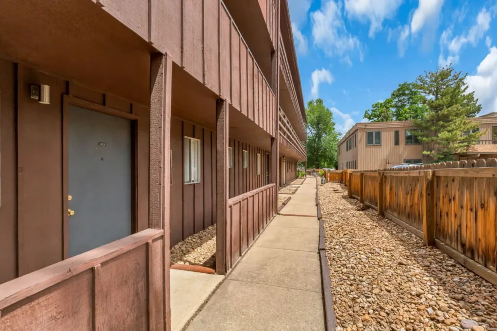 walkway entrance at The Cove, apartments Boulder, Colorado