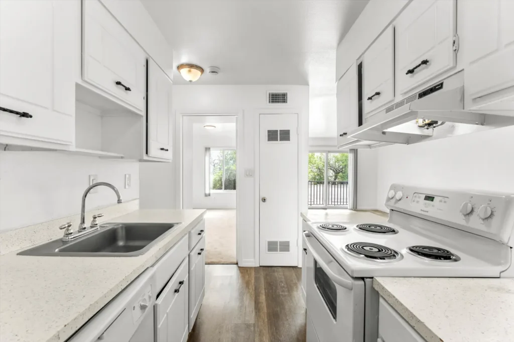 modern galley kitchen at Mohawk Junior, apartments near University of Colorado Boulder