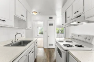 modern galley kitchen at Mohawk Junior, apartments near University of Colorado Boulder