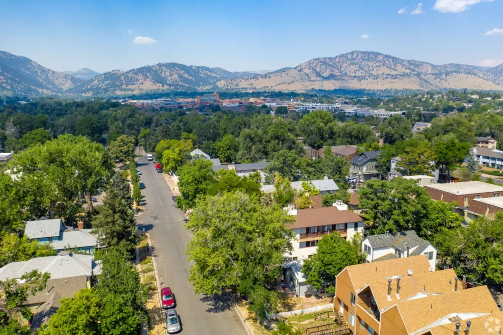 Aerial neighborhood view Boulder, CO
