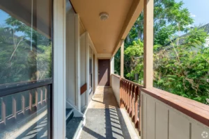 Covered balcony at Goss Street, Boulder, Colorado apartments near campus
