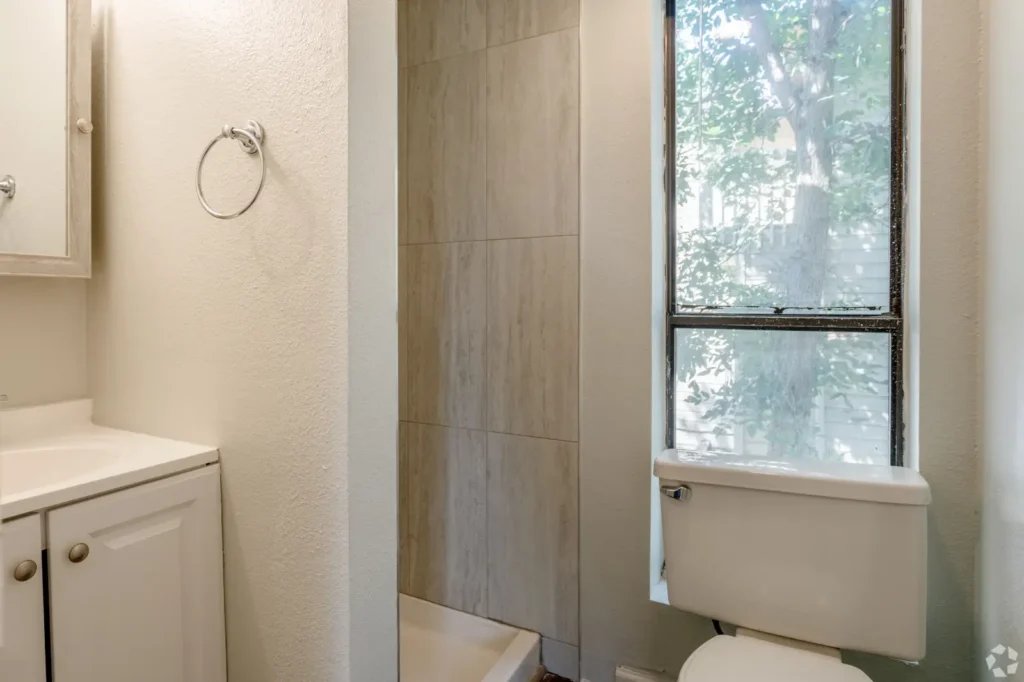modern shower and bathroom at Goss Street, rental properties Boulder, CO