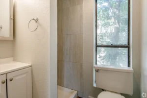 modern shower and bathroom at Goss Street, rental properties Boulder, CO
